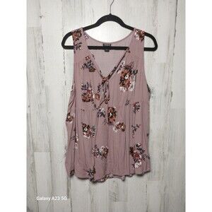 Torrid 1X Mauve Peplum Sleeveless Top Keyhole Bow Tie Floral